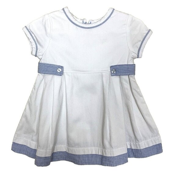 Little Me Short Sleeve Dress White Blue Seersucker Classic Girls 9 Months - Picture 1 of 15